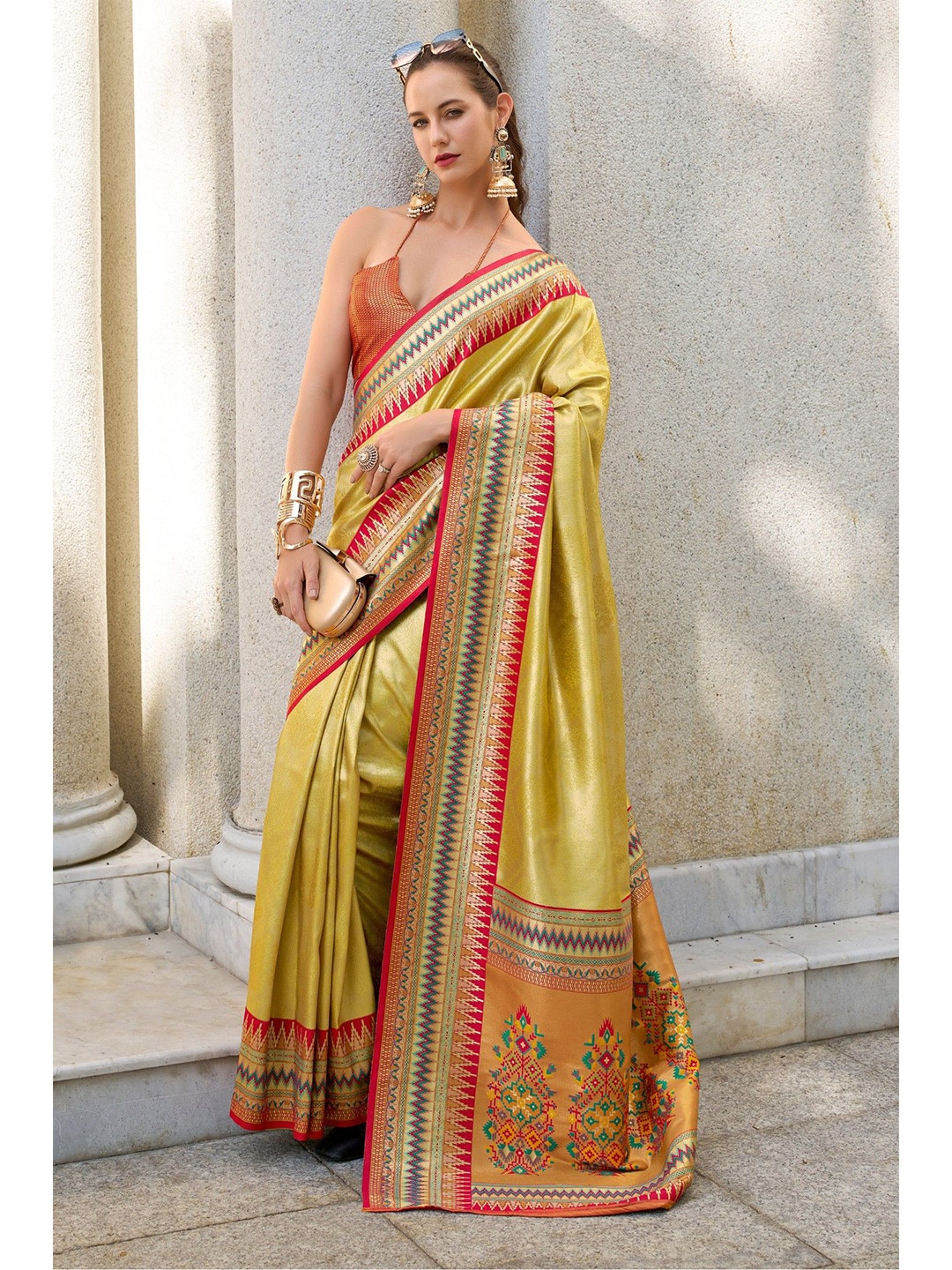 

MySilkLove Dijon Yellow Tissue Handloom Saree