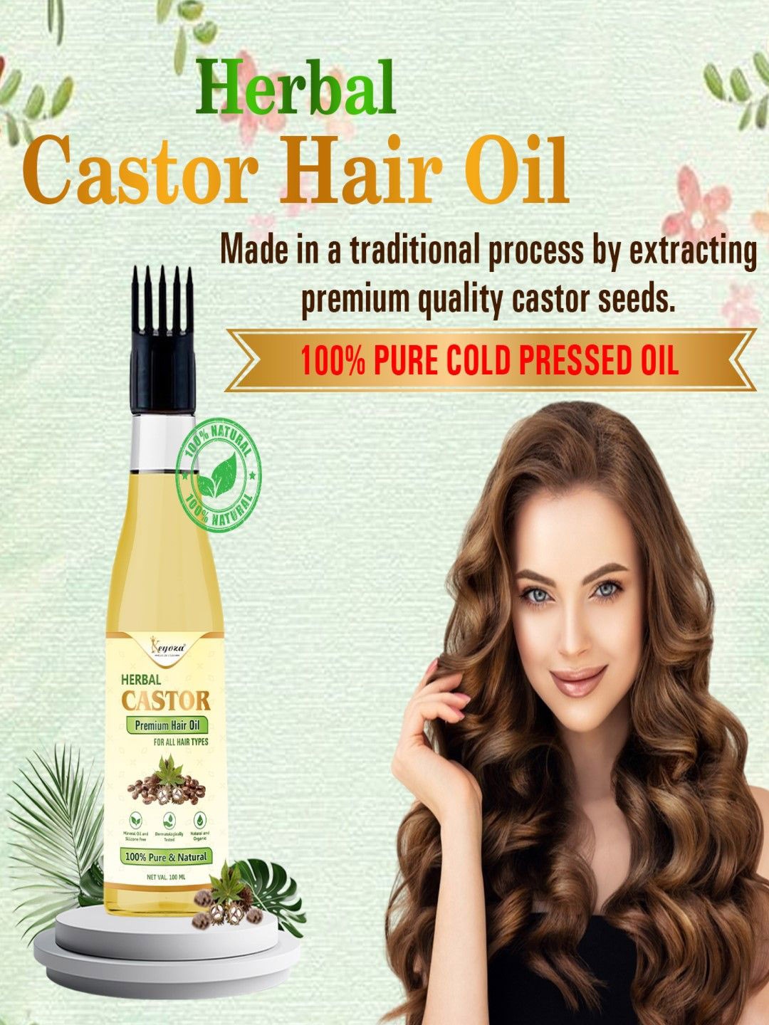 

KEYOZA Herbal Castor Premium Hair Oil With Coconut & Jojoba - 100 ml, Gold