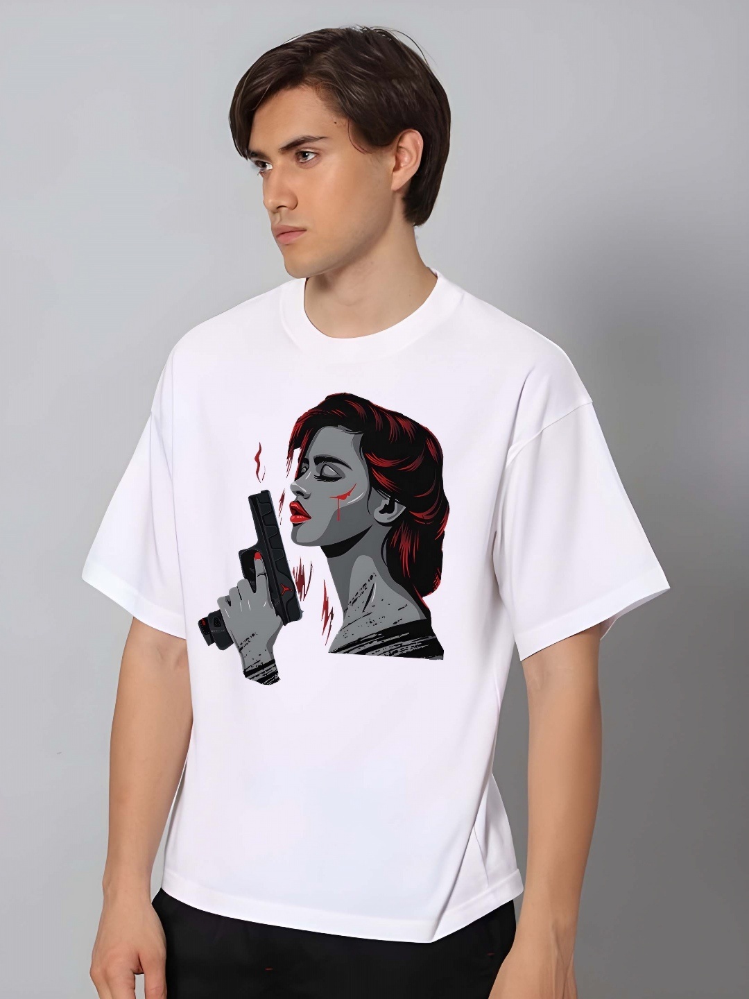 

SZN Men Graphic Printed Round Neck Cotton Oversized T-shirt, White