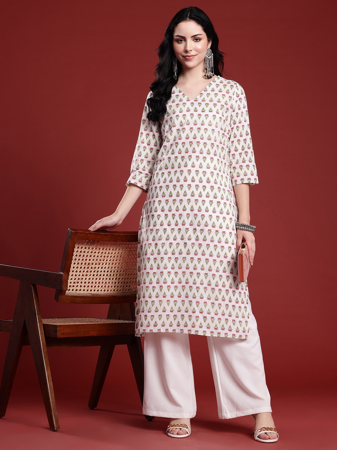 

Anouk Floral Printed Straight Kurta, White