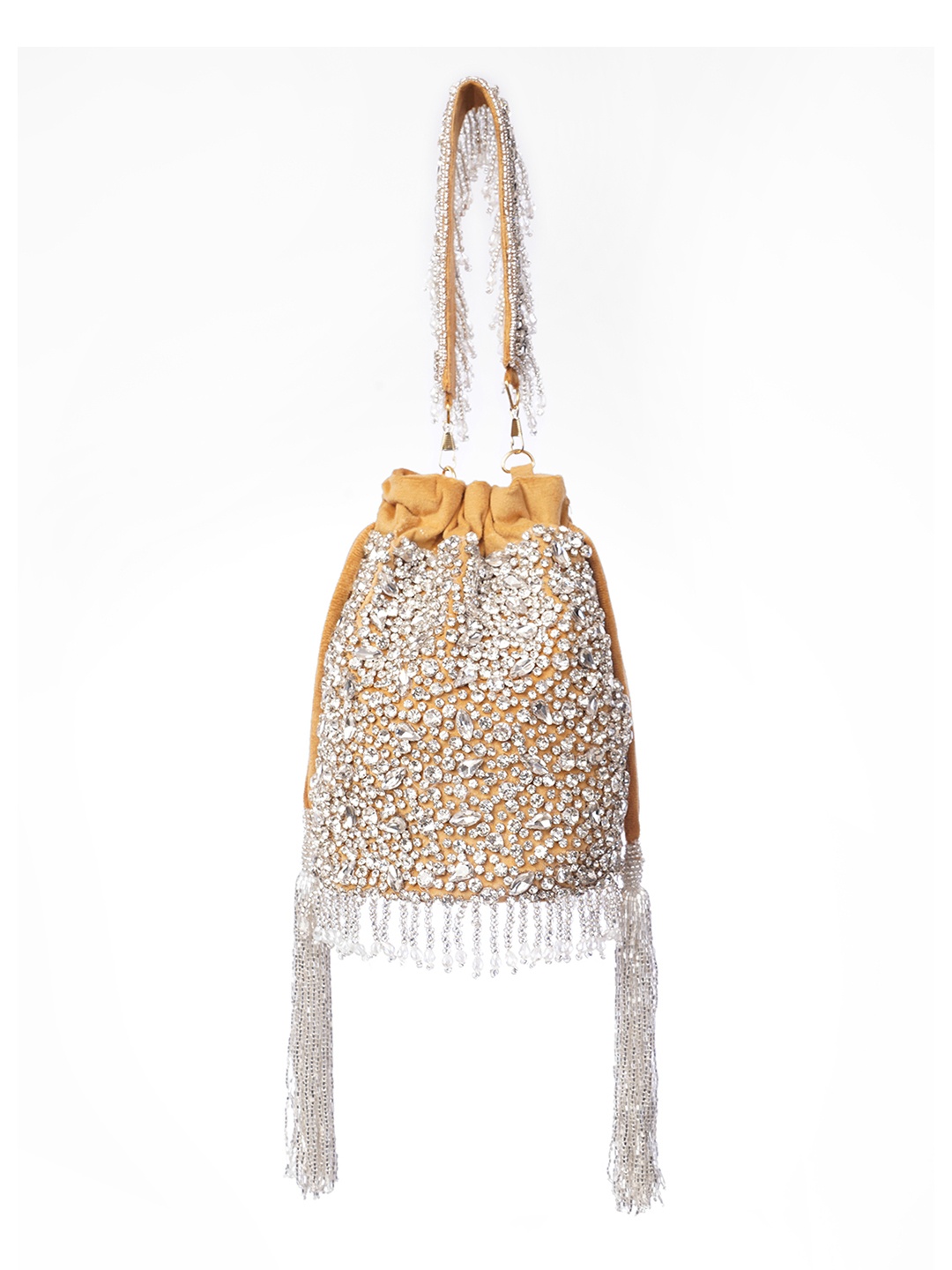 

IBRA HANDICRAFTS Women Embellished Bucket Handheld Bag, Gold