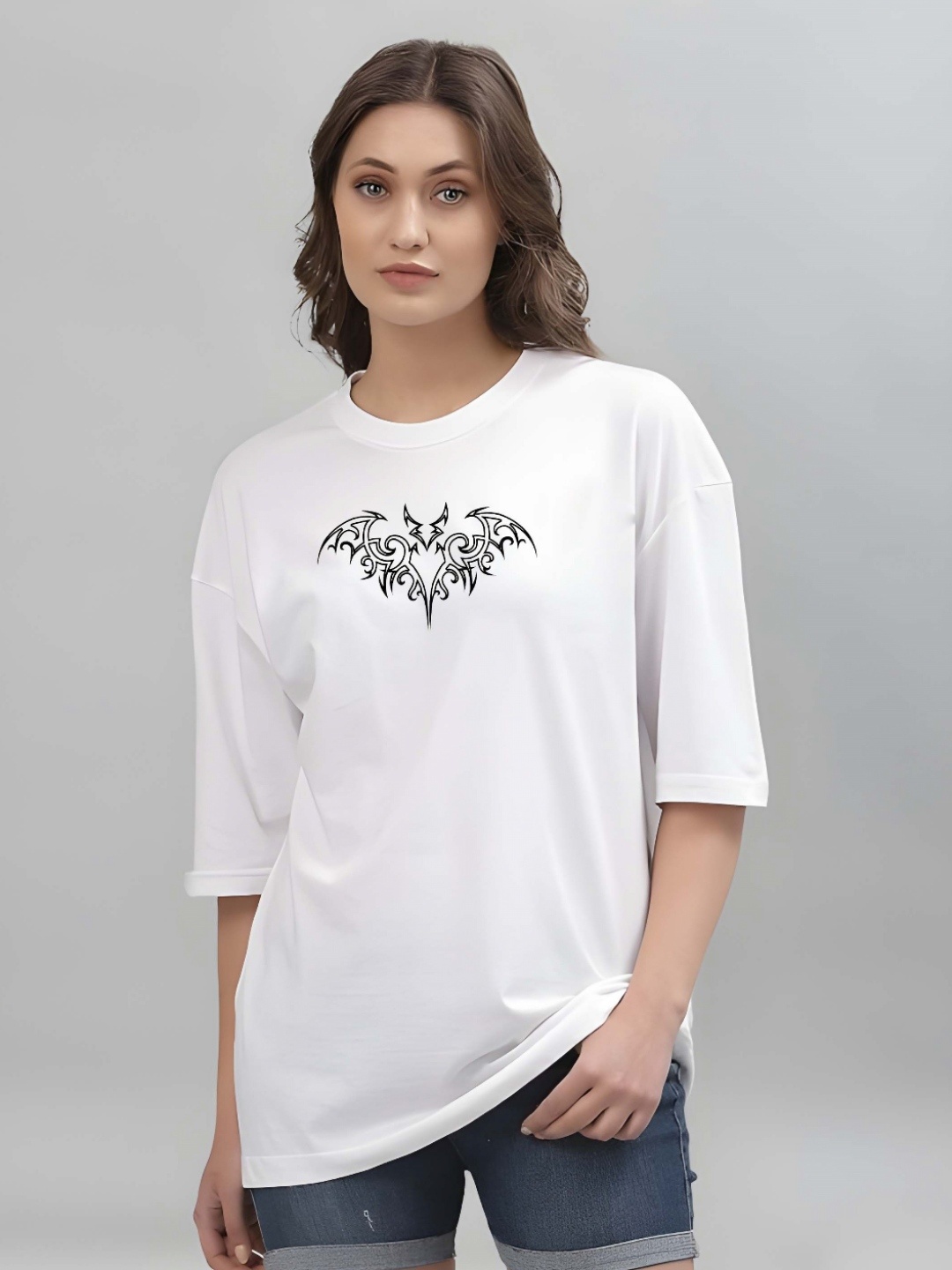 

SZN Women Graphic Printed Round Neck Cotton Oversized T-shirt, White