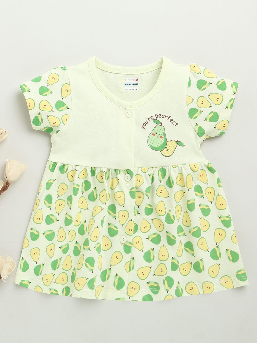 

BUMZEE Girls Print A-Line Dress, Lime green