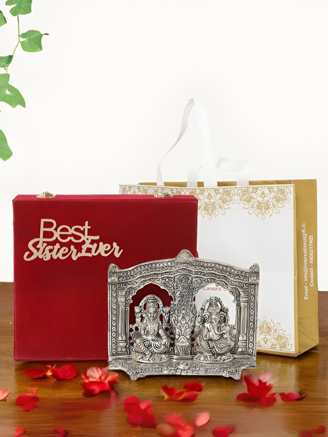 

INTERNATIONAL GIFT Silver-Toned Laxmi Ganesh Religious Idol Showpiece