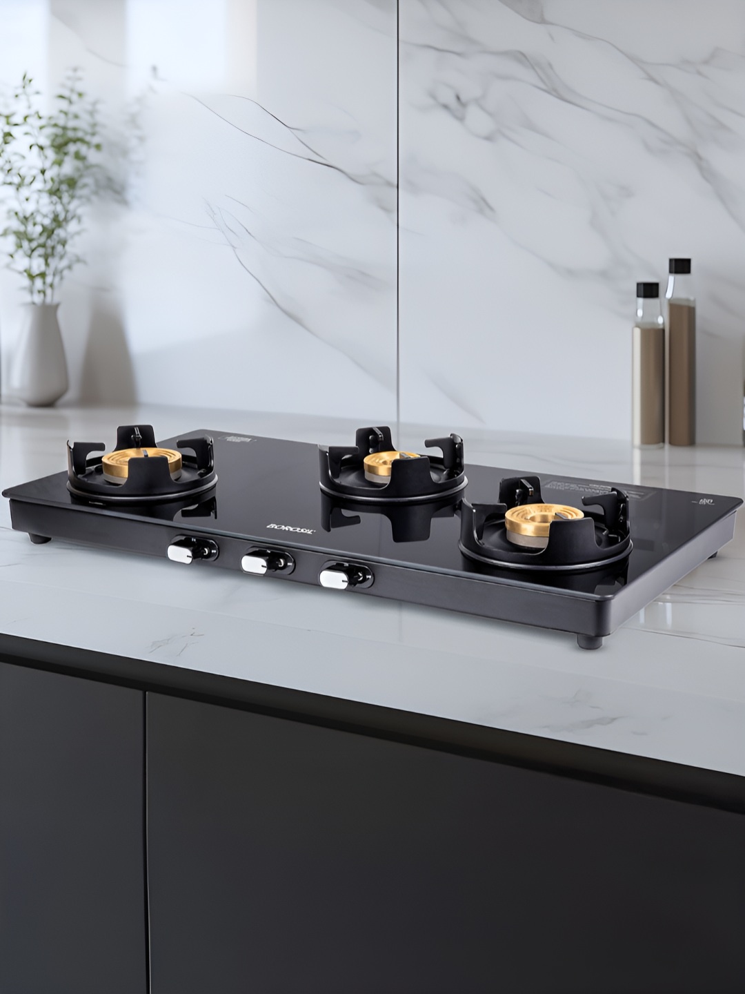 

Borosil Flamestar 3 Burners Glass Top Manual LPG Gas Stove, Black