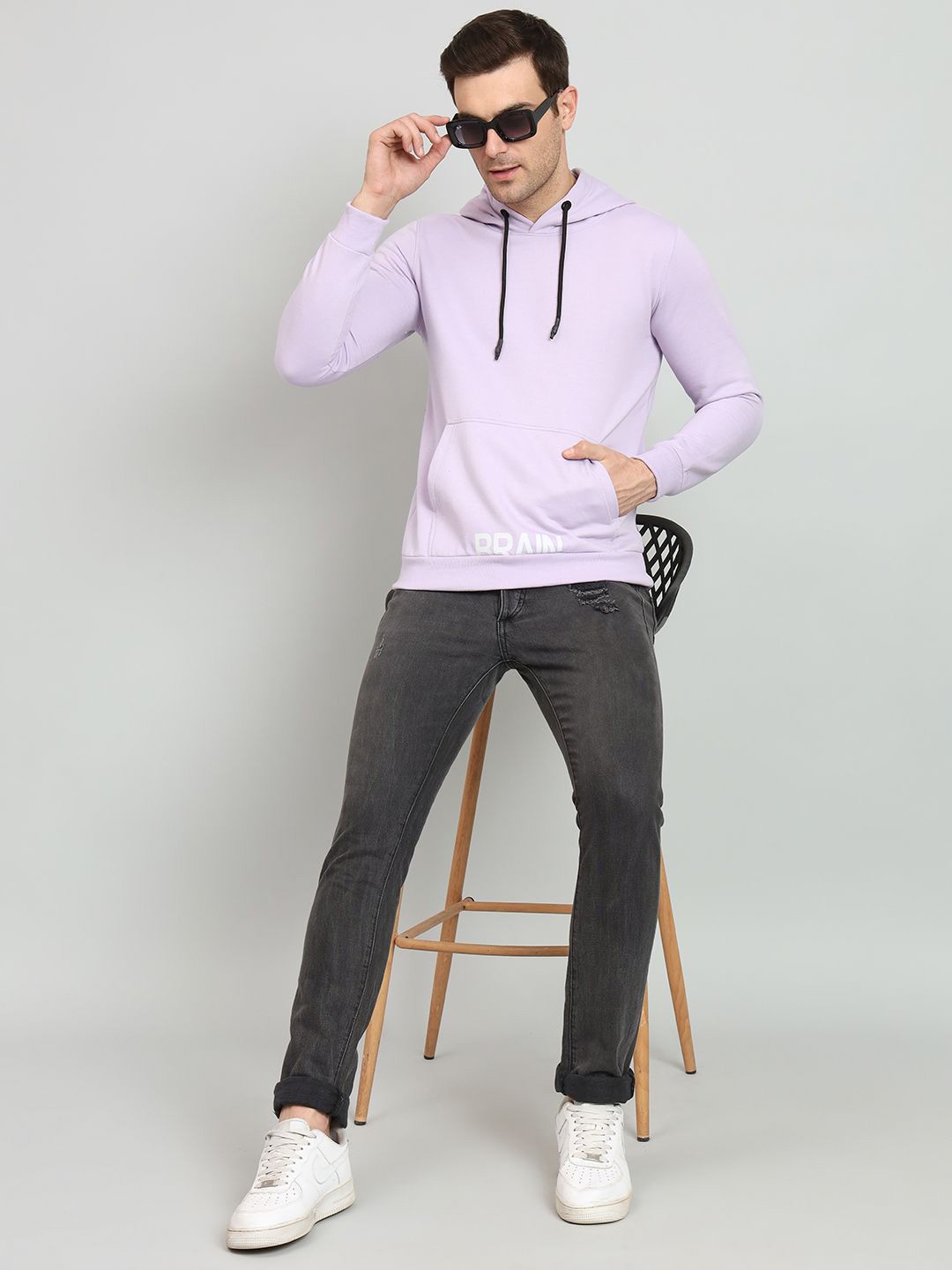 

OGEN Men Hood Pullover Sweatshirt, Lavender