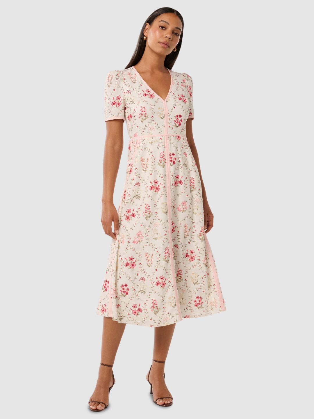 

Forever New Floral Print Puff Sleeve A-Line Midi Dress, Multi