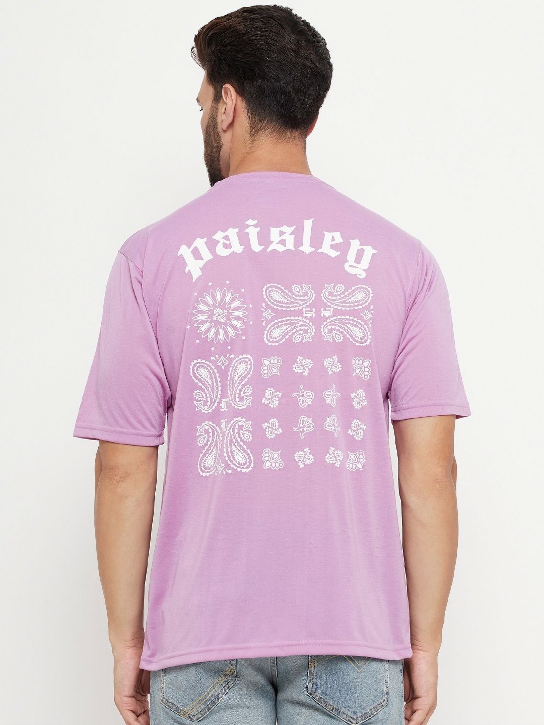 

RELANE Men Graphic Printed Round Neck Cotton T-shirt, Lavender