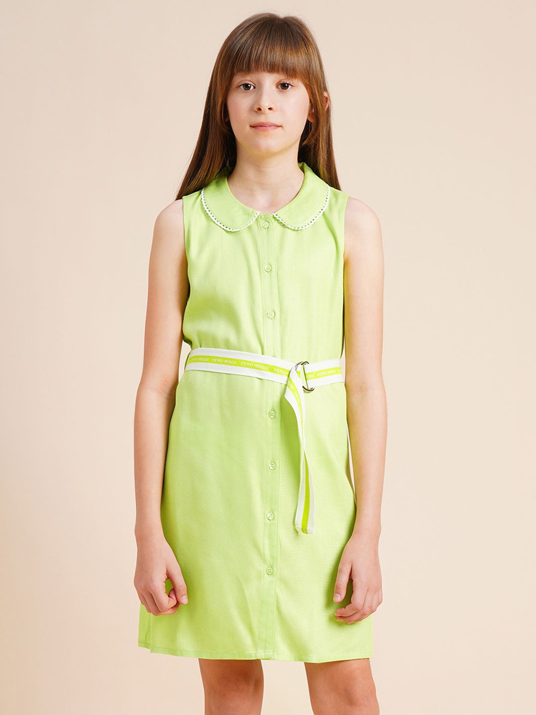 

Vero Moda Girls Peter Pan Collar Shirt Above Knee Dress, Green