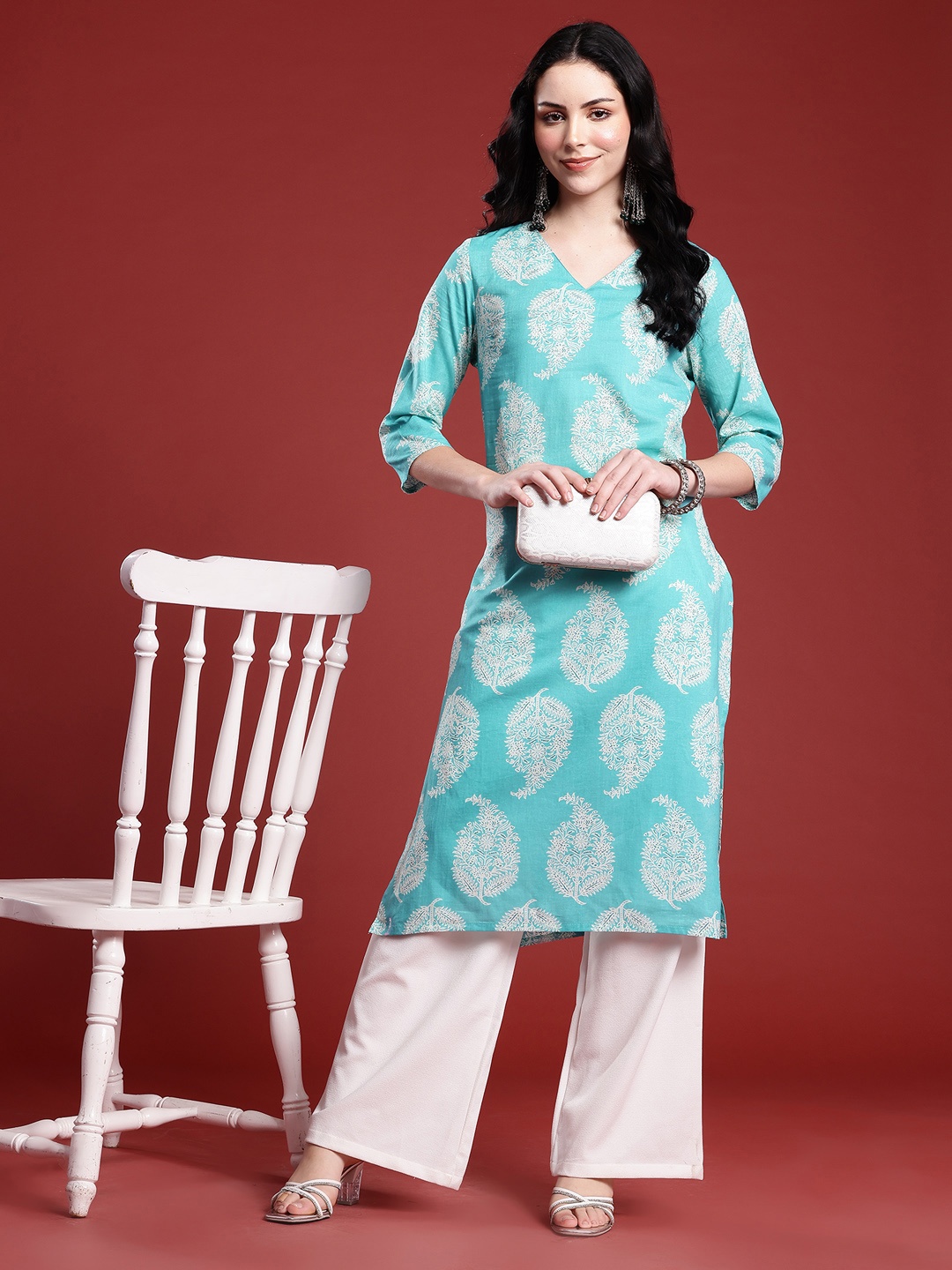 

Anouk Paisley Printed Indie Prints Straight Kurta, Blue