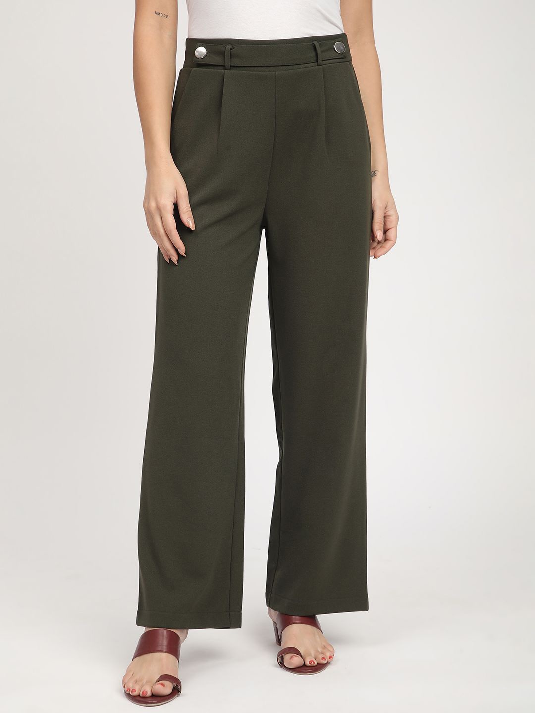 

R&B Women Flared Pleated Parallel Trouser, Olive