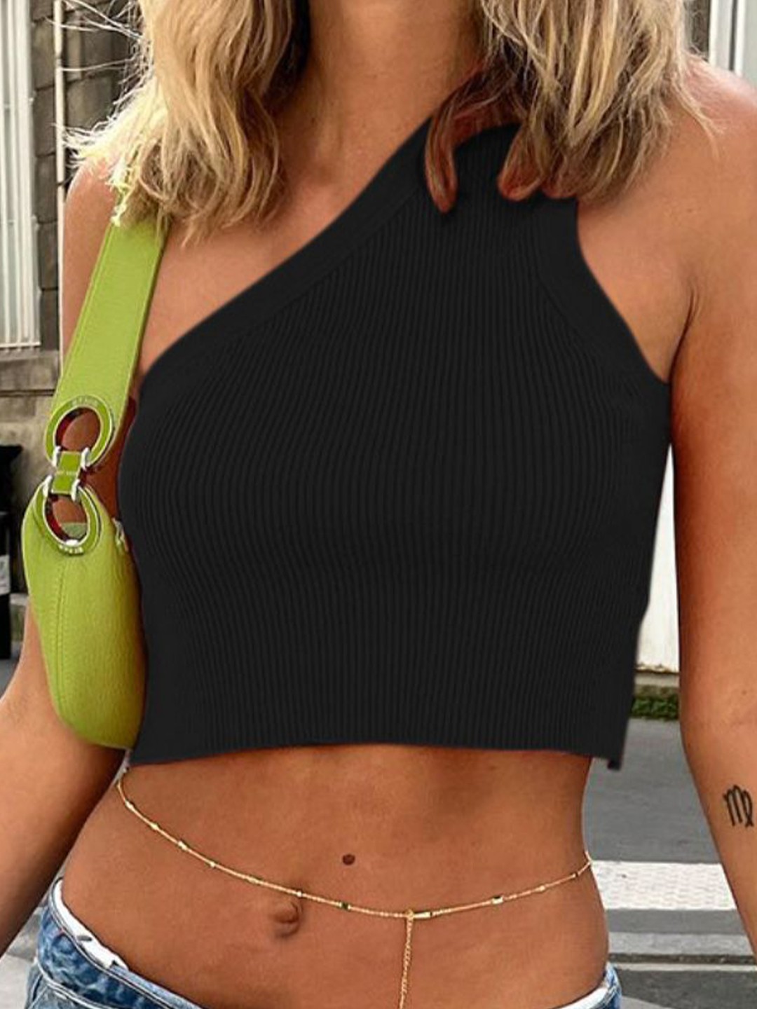 

StyleCast Women Ribbed Ribbed One Shoulder Top, Black