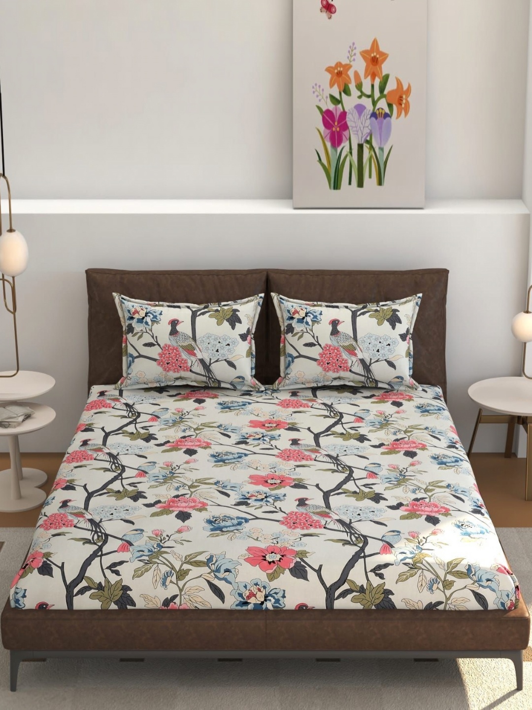 

B' Decorlish Pink & White Floral 220 TC Queen Bedsheet with 2 Pillow Covers