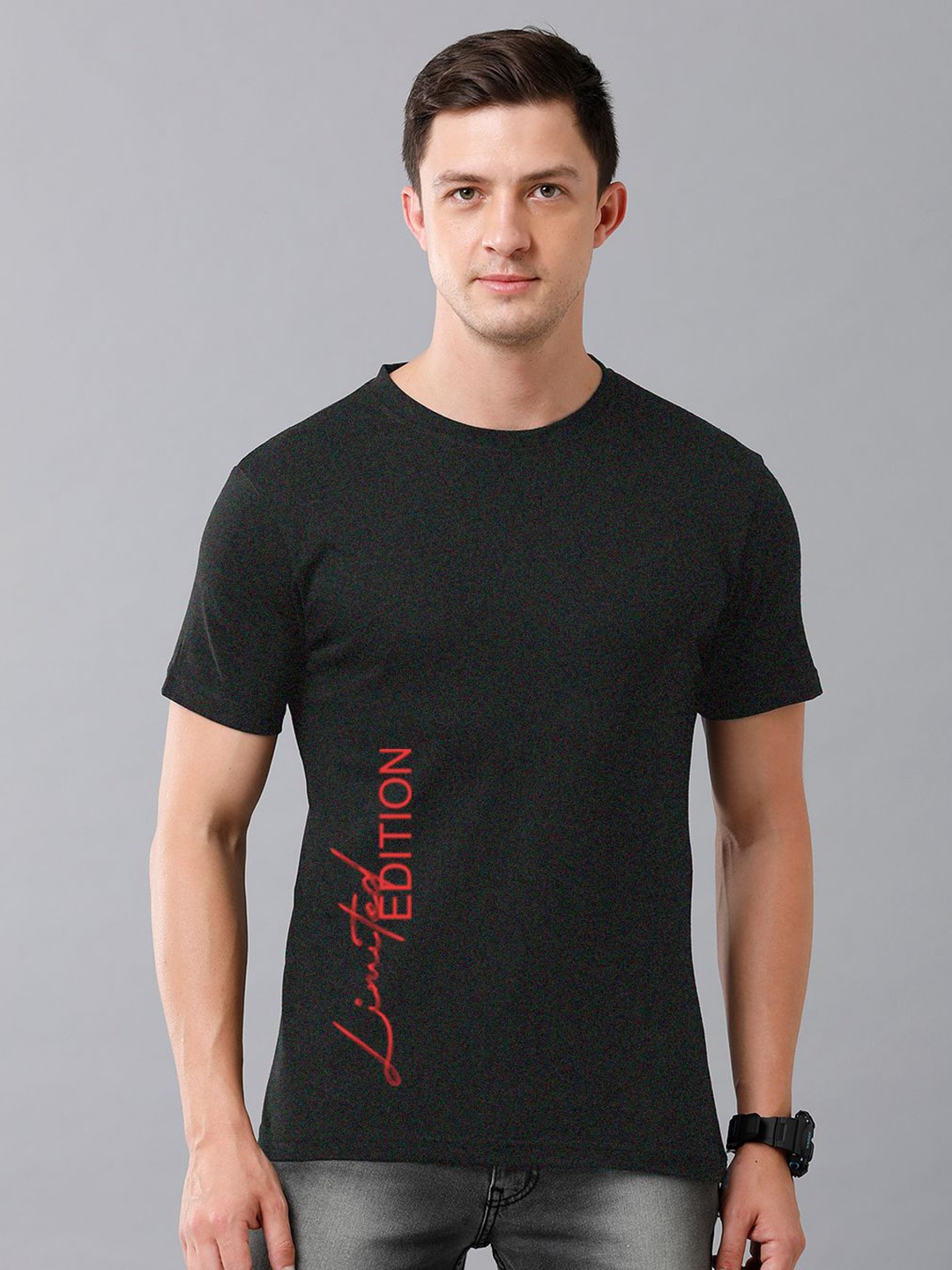 

Moda Rapido Men Typography Printed Round Neck Cotton T-shirt, Charcoal