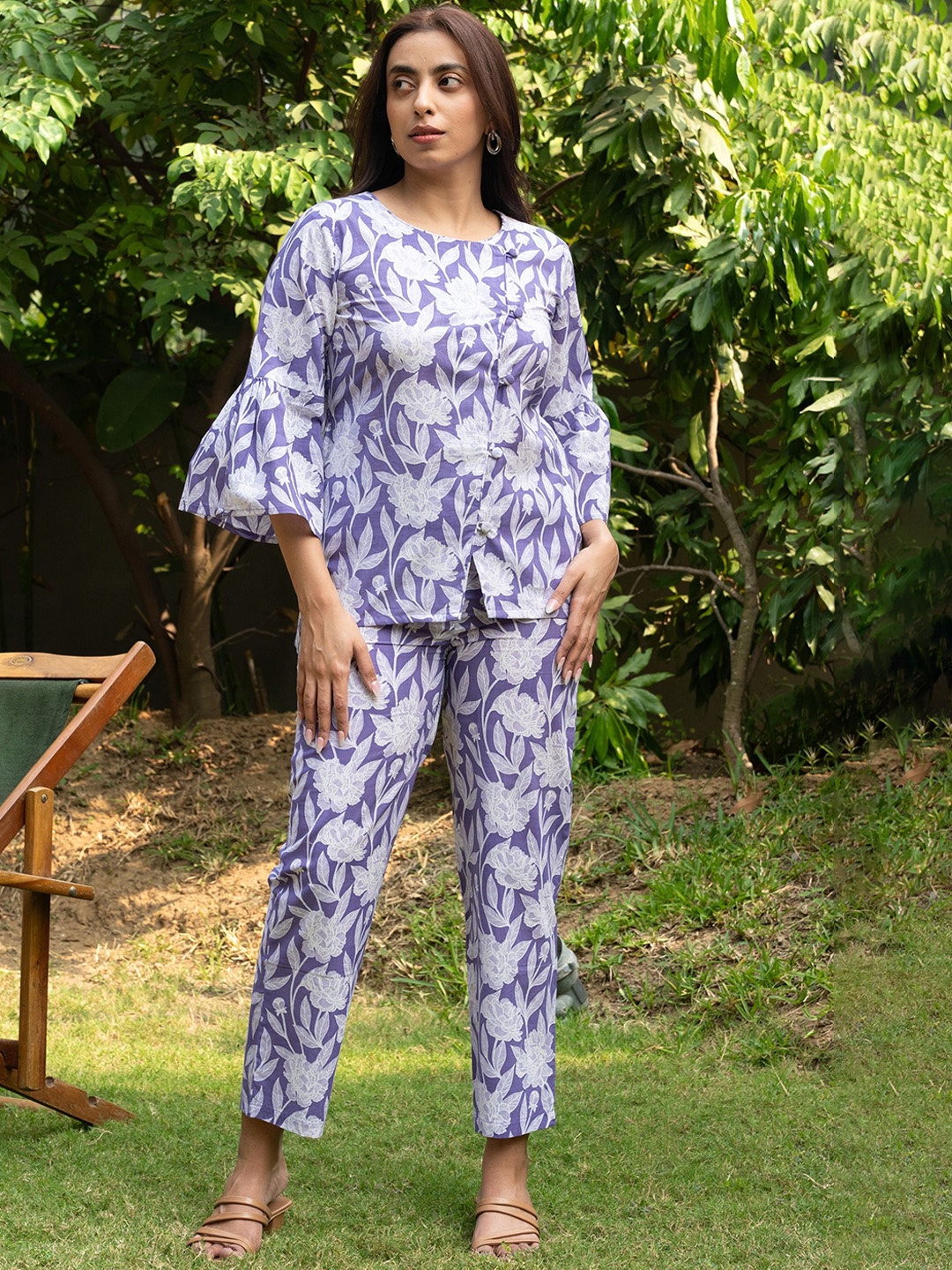 

GULABOSITABO Printed Pure Cotton Top & Trousers Co-Ords, Lavender