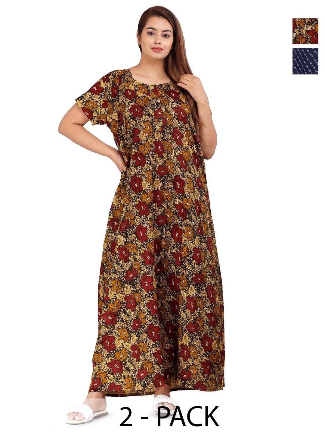 

PR PINK ROYAL Women Pack Of 2 Printed Maxi Nightdress, Brown