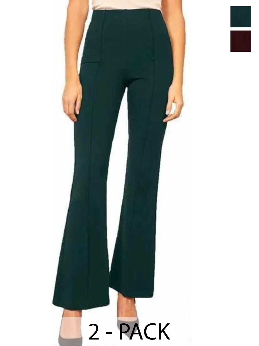 

Purser Women Pack Of 2 Regular Fit Mid-Rise Bootcut Trousers, Green