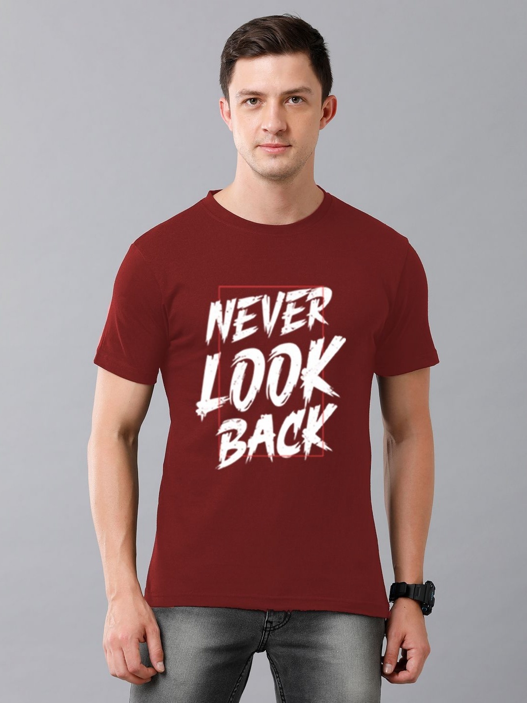 

Moda Rapido Men Typography Printed Round Neck Cotton T-shirt, Maroon