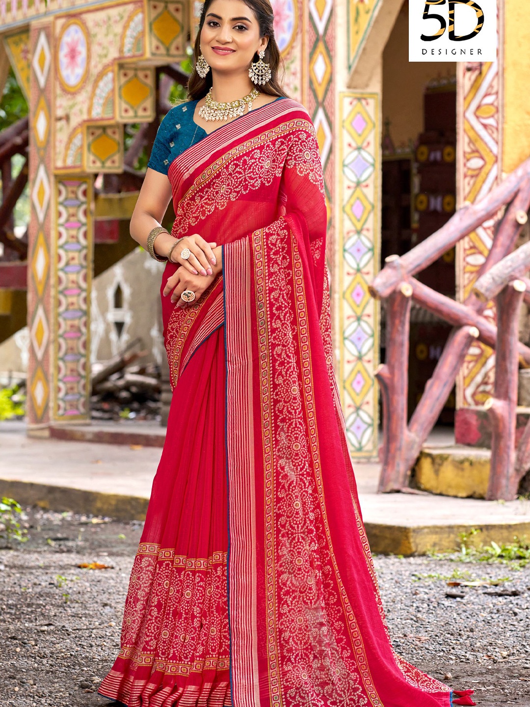 

NIRMAL CREATION Bandhani Pure Georgette Saree, Red