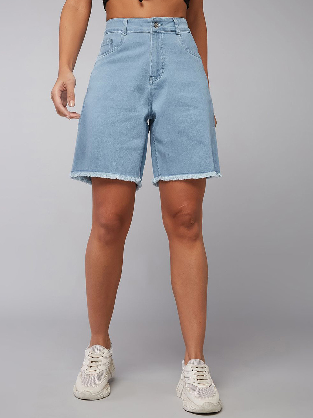 

DOLCE CRUDO Women High-Rise Denim Denim Shorts, Blue