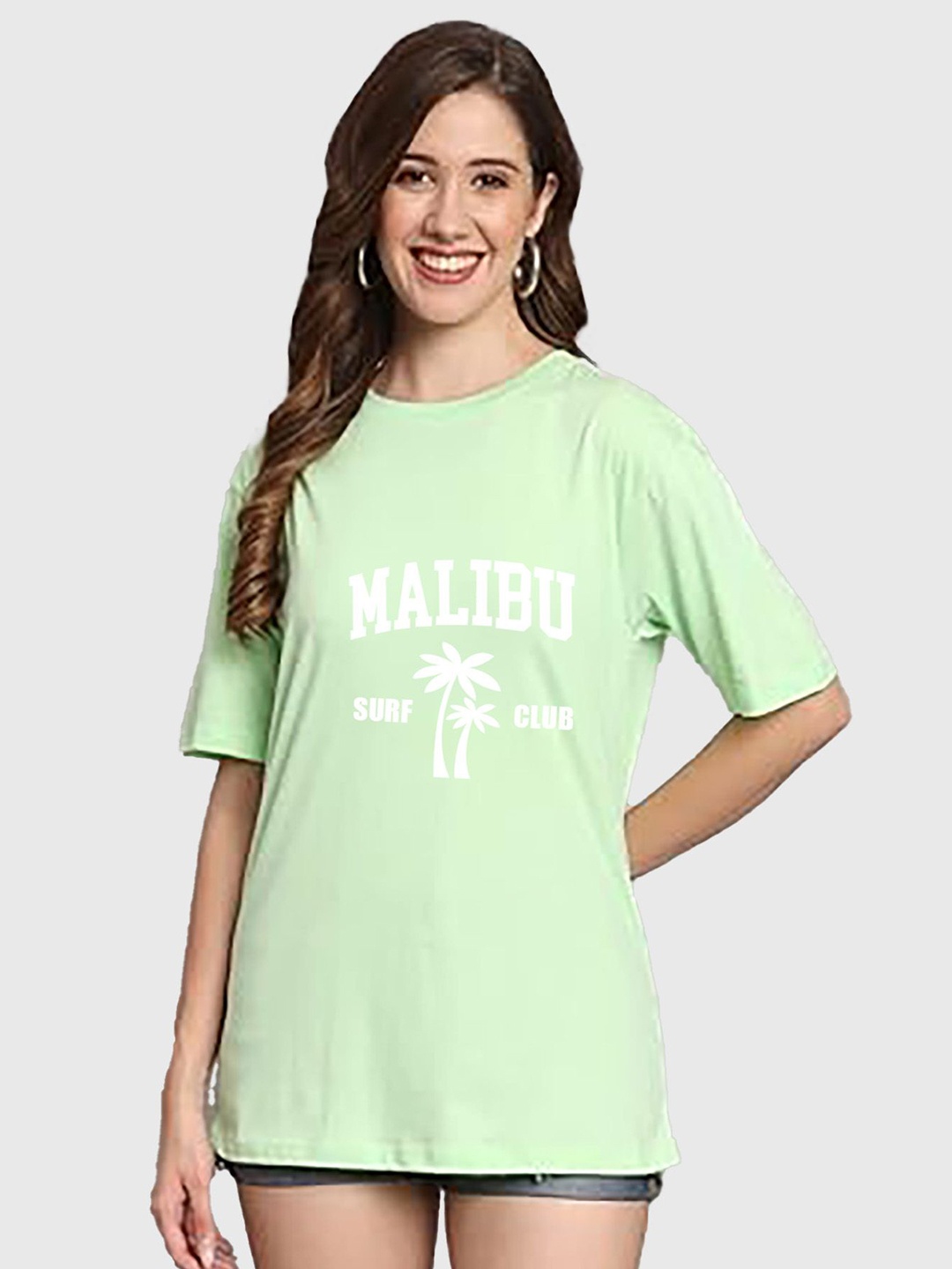 

My Swag Women Typography Printed Round Neck Cotton Oversized T-shirt, Green