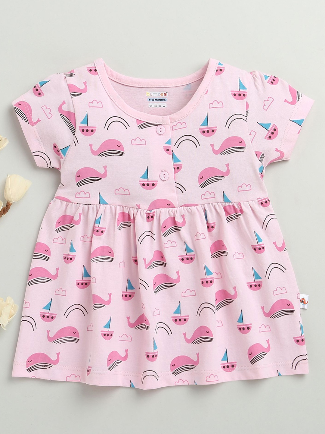

BUMZEE Girls Printed A-Line Dress, Pink
