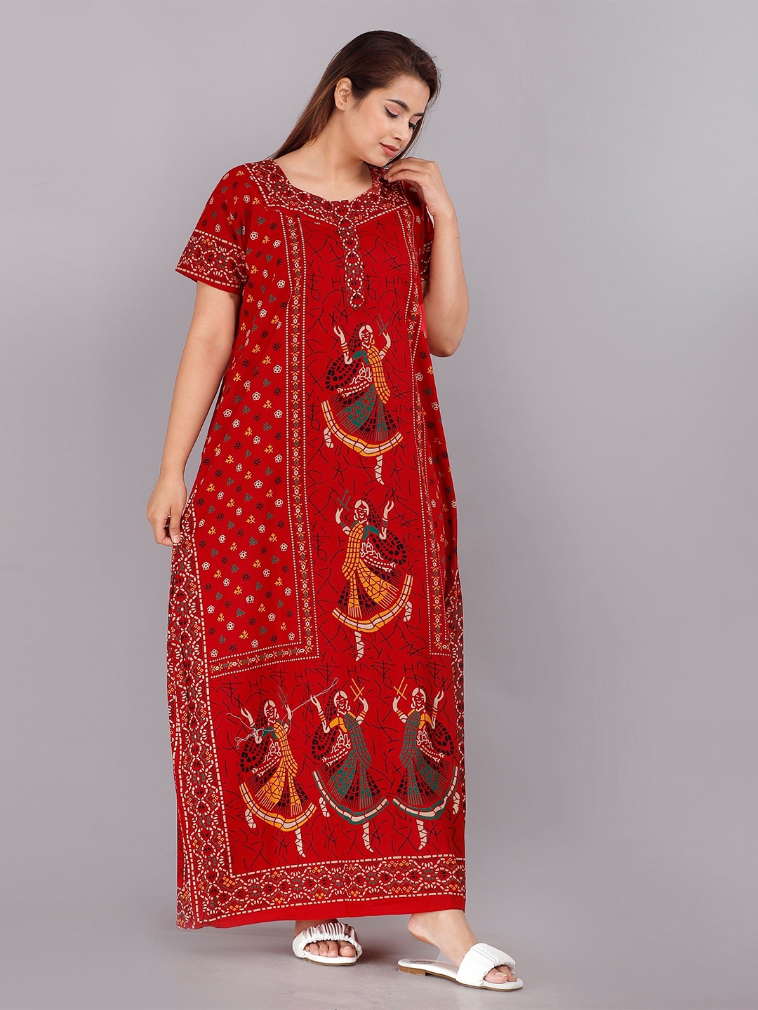 

PR PINK ROYAL Pure Cotton Printed Maxi Nightdress, Red