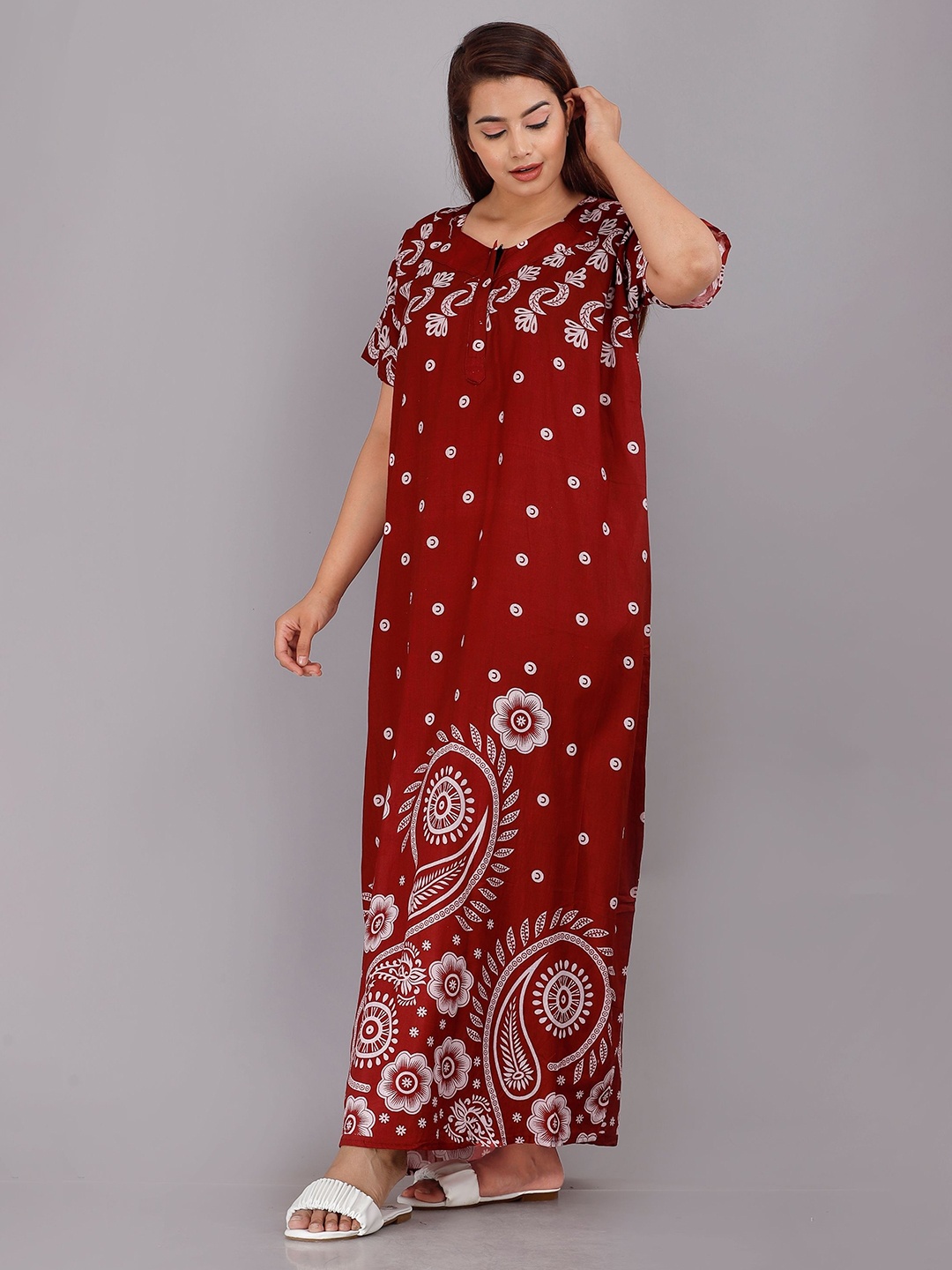 

PR PINK ROYAL Printed Maxi Nightdress, Maroon