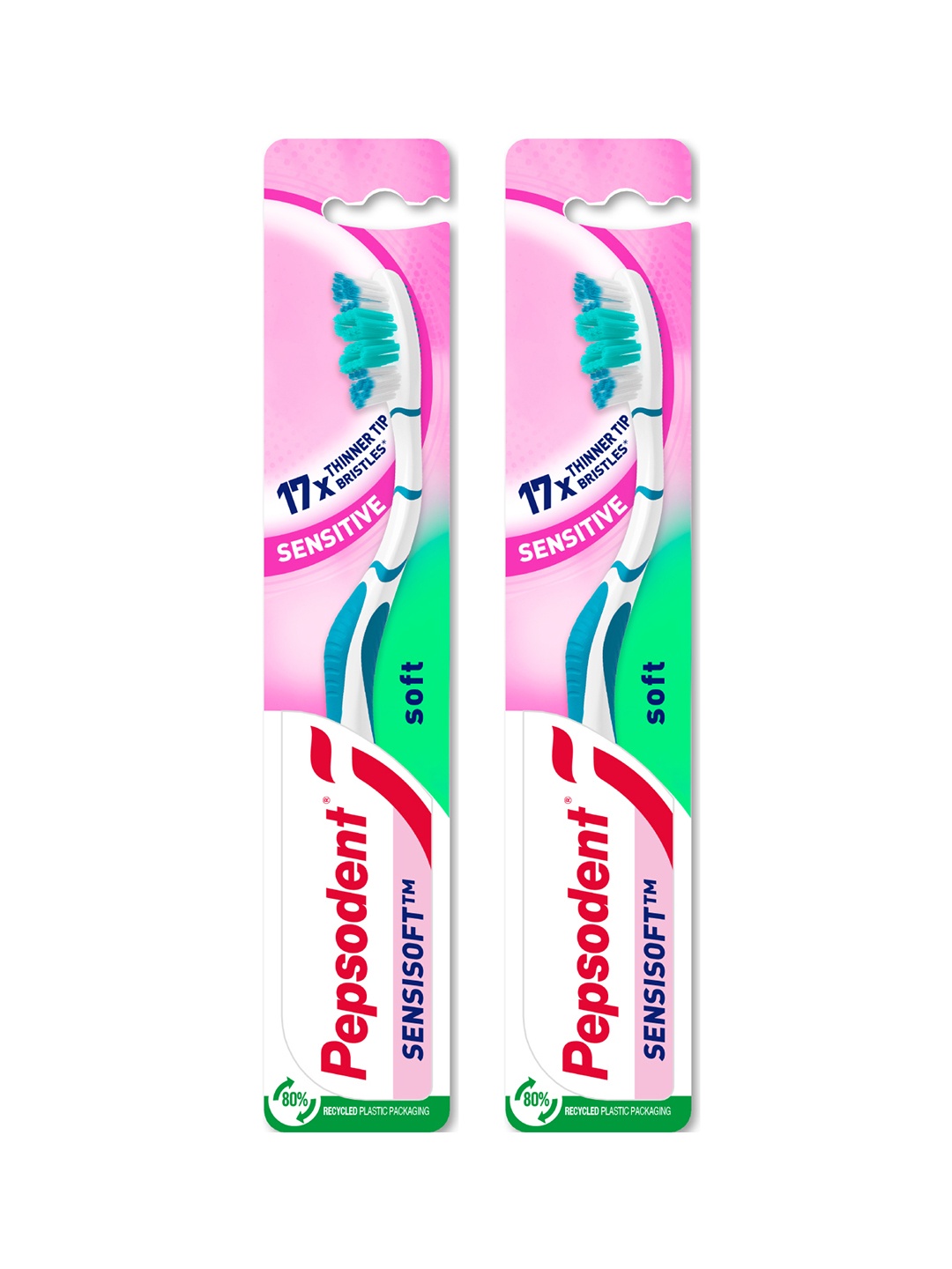 

Pepsodent Set Of 2 Sensisoft Toothbrush With 17X Thinner Bristles, Blue