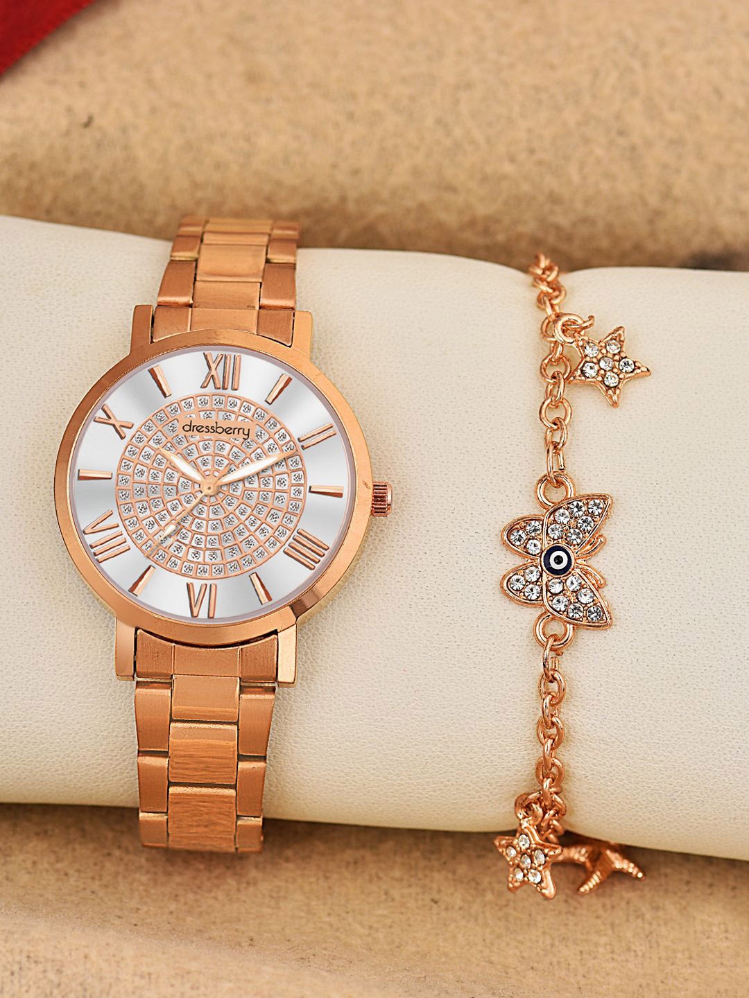 

DressBerry Women Watch Gift Set DBWJ25 Set-53, Rose gold