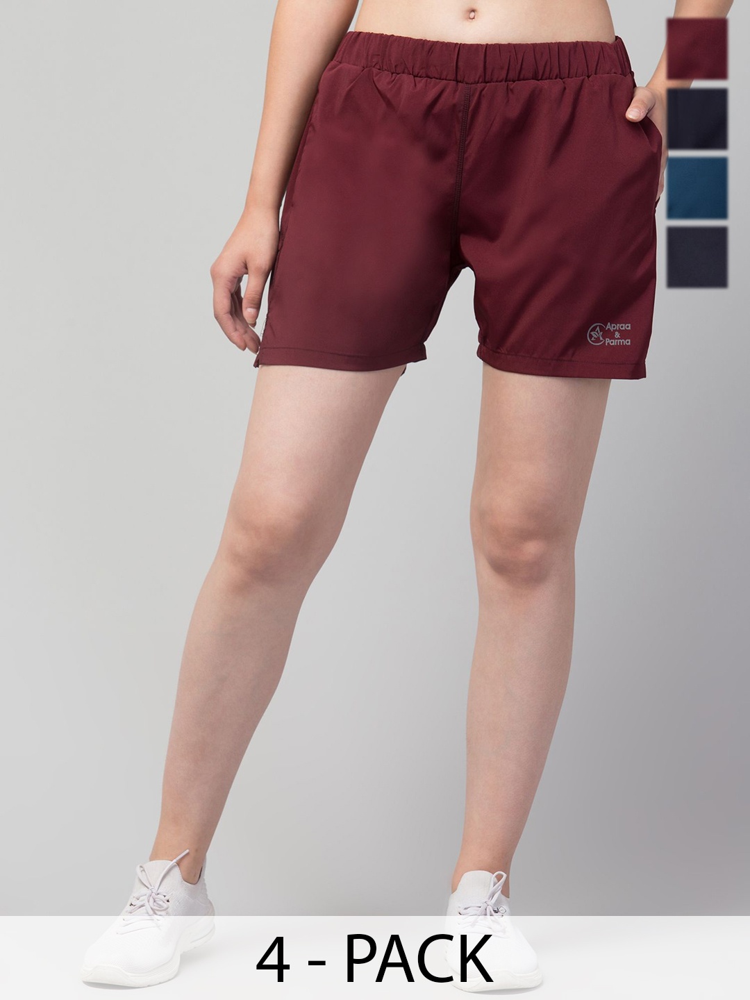 

UllasPemium Women Pack Of 4 Dri-FIT Running & Training Sports Shorts, Maroon