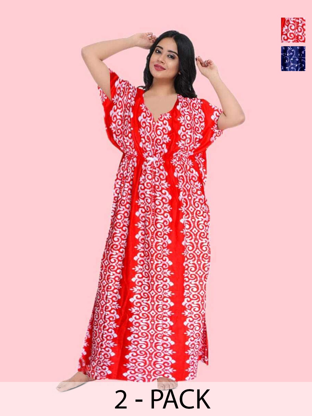 

PR PINK ROYAL Women Pack Of 2 Printed Maxi Nightdress, Blue