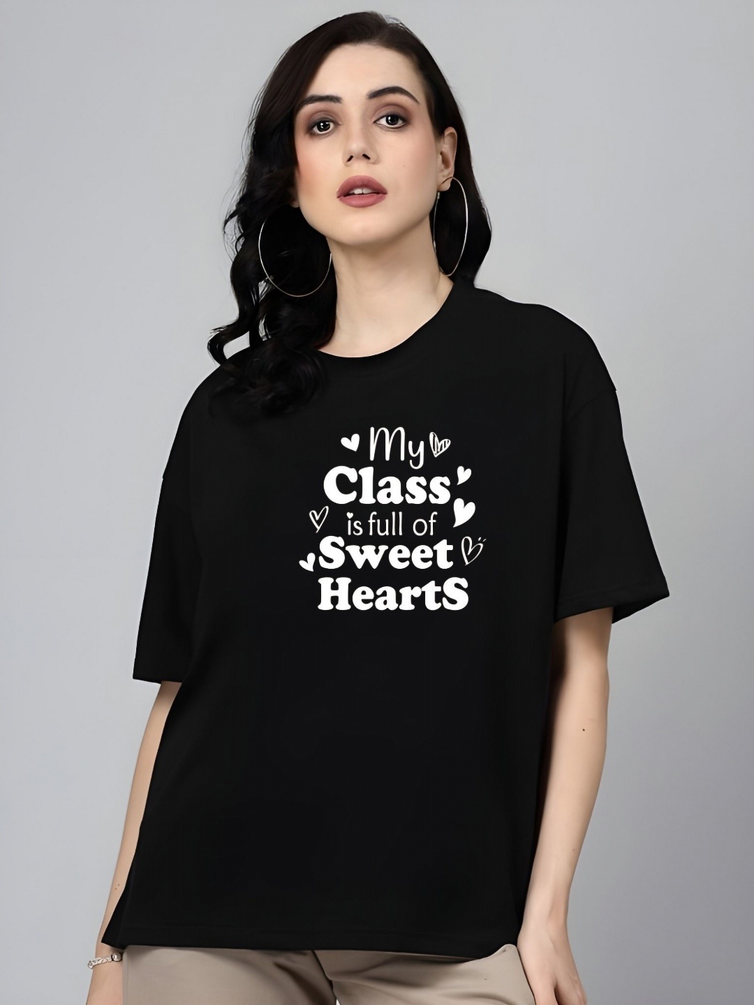

Moda Rapido Women Typography Printed Round Neck Cotton Relaxed Fit T-shirt, Black