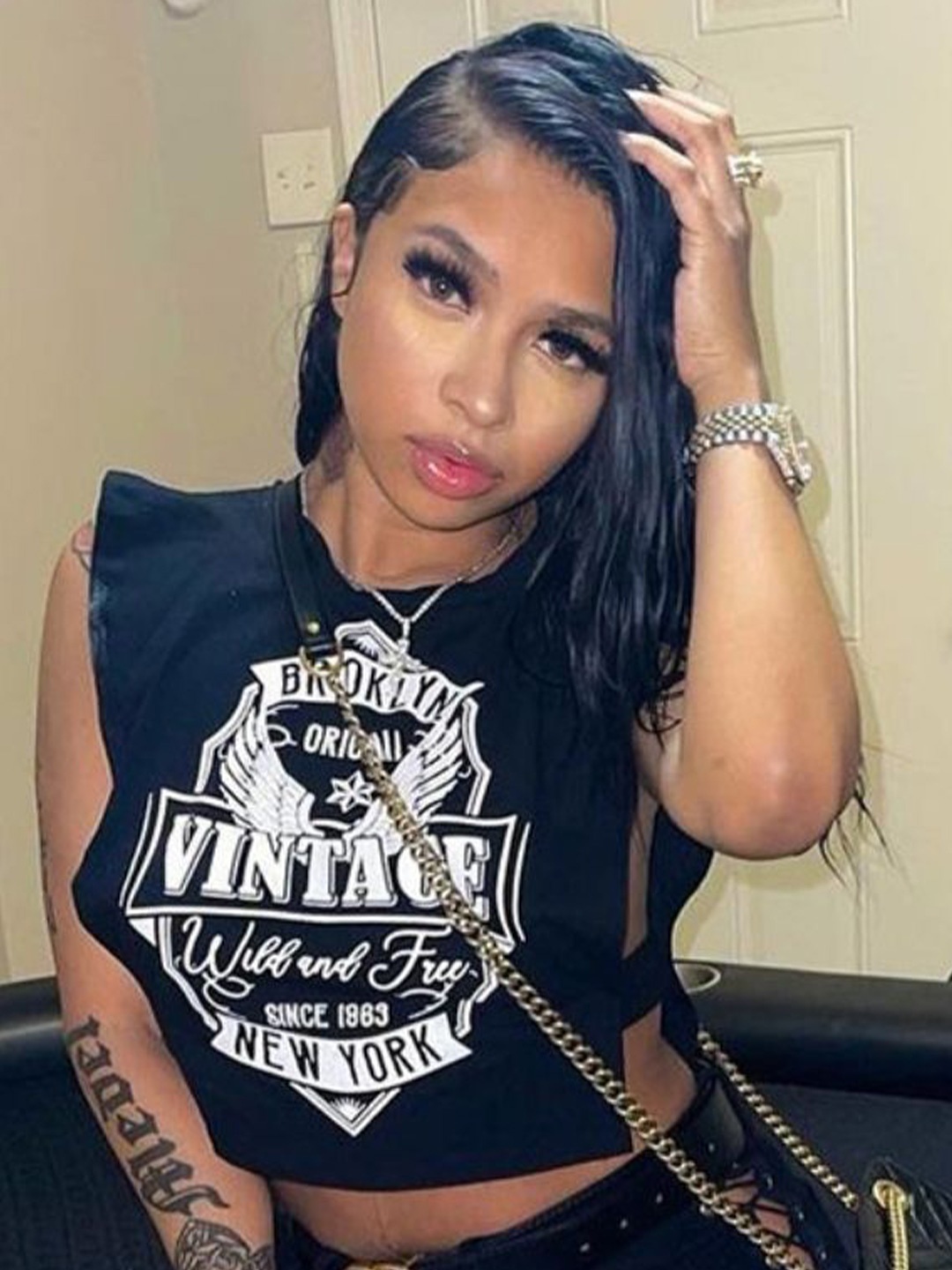 

StyleCast Printed Crop Top, Black