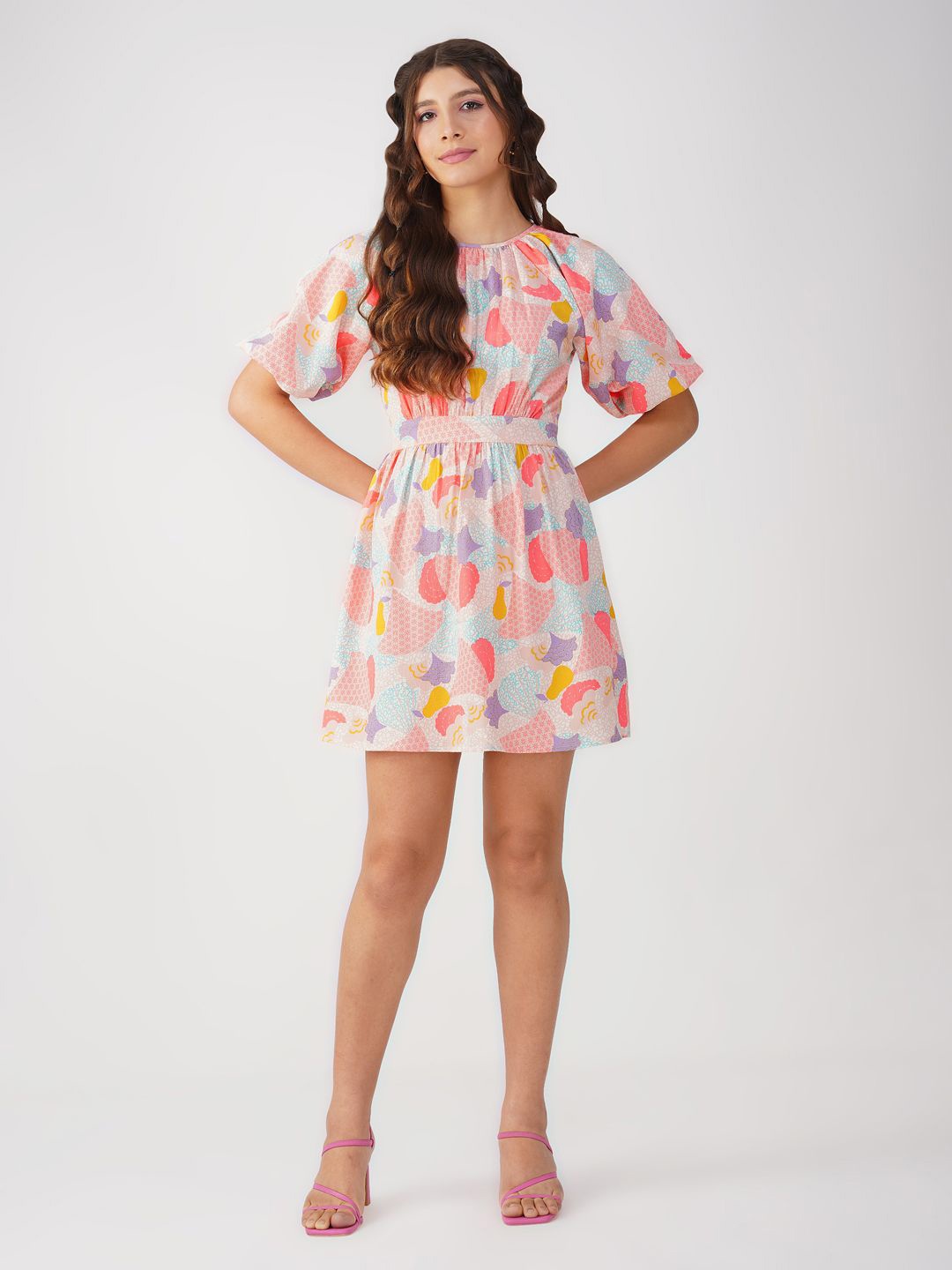 

HERE&NOW Printed Fit & Flare Mini Dress, Pink