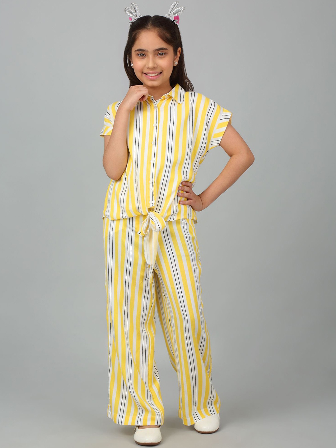 

Cantabil Girls Striped Shirt With Trousers, Yellow