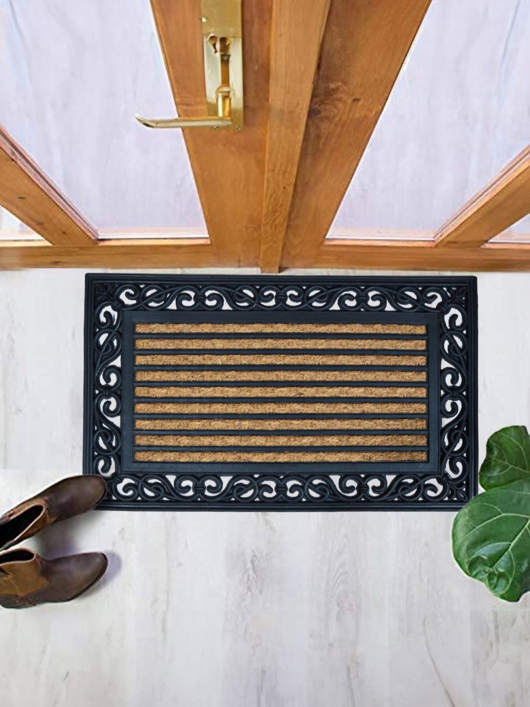 

Cortina Black & Brown Striped Rectangular Doormat, Navy blue