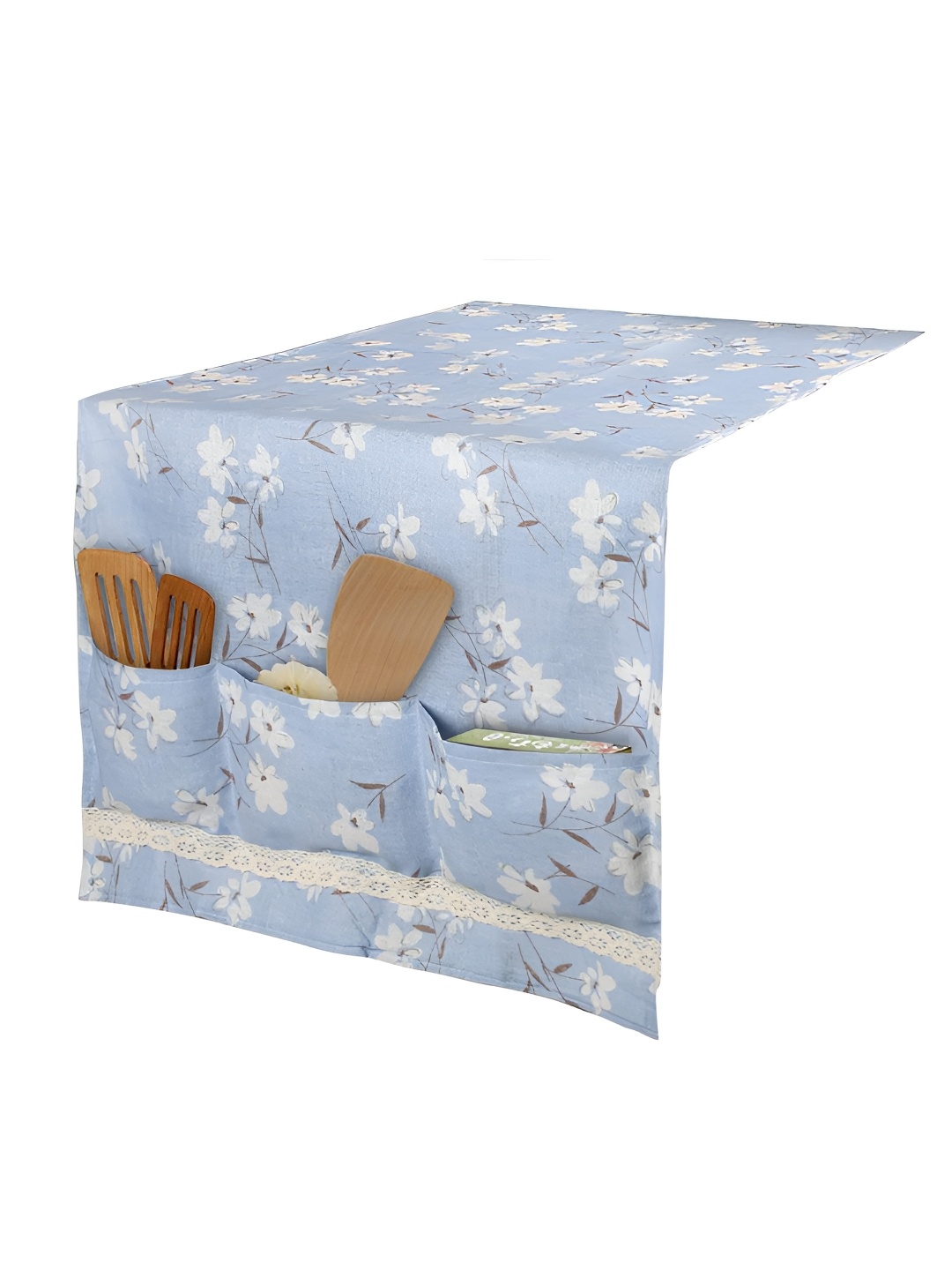 

HOKIPO Blue & White Floral Printed Cotton Fridge Cover Top