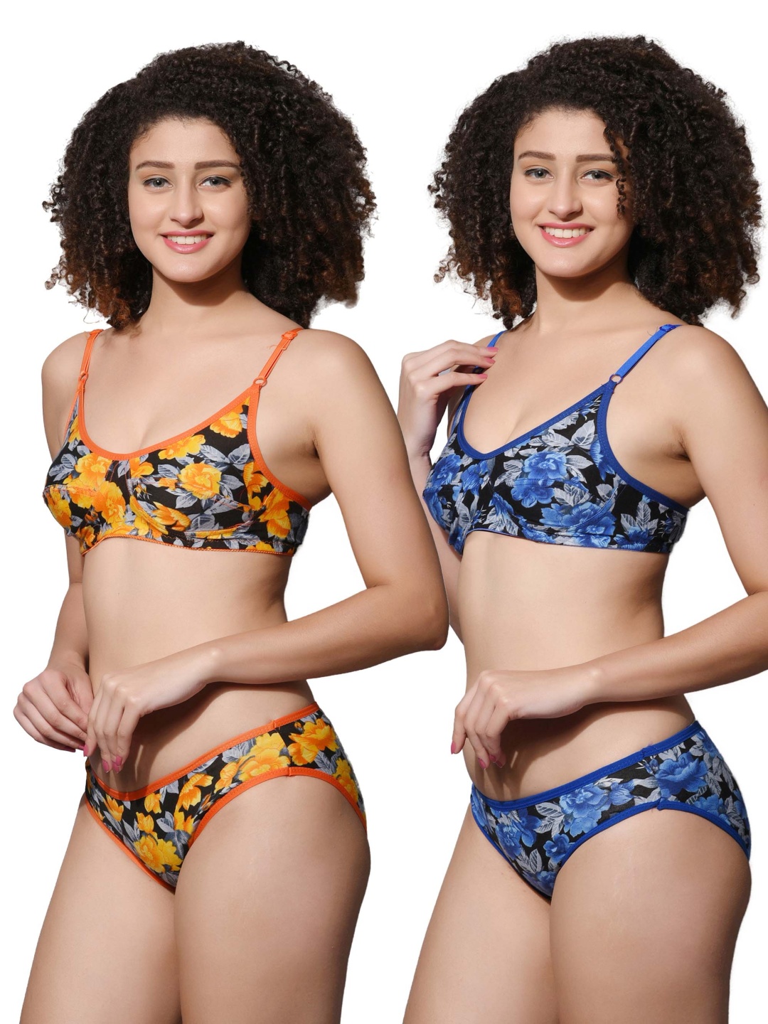 

Fihana Women Pack Of 2 Printed Cotton Shoulder Straps Lingerie Set, Orange
