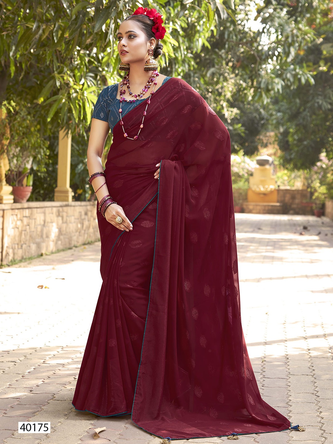 

NIRMAL CREATION Woven Design Pure Georgette Saree, Maroon