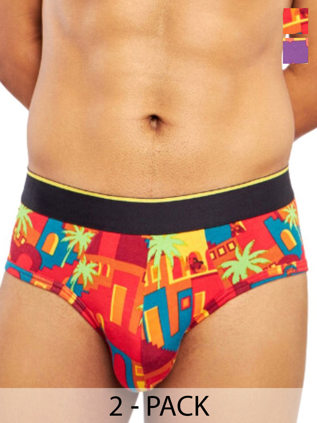 

bummer Men Pack of 2 Printed Micro Modal Briefs Underwear BRBRCB02S, Yellow