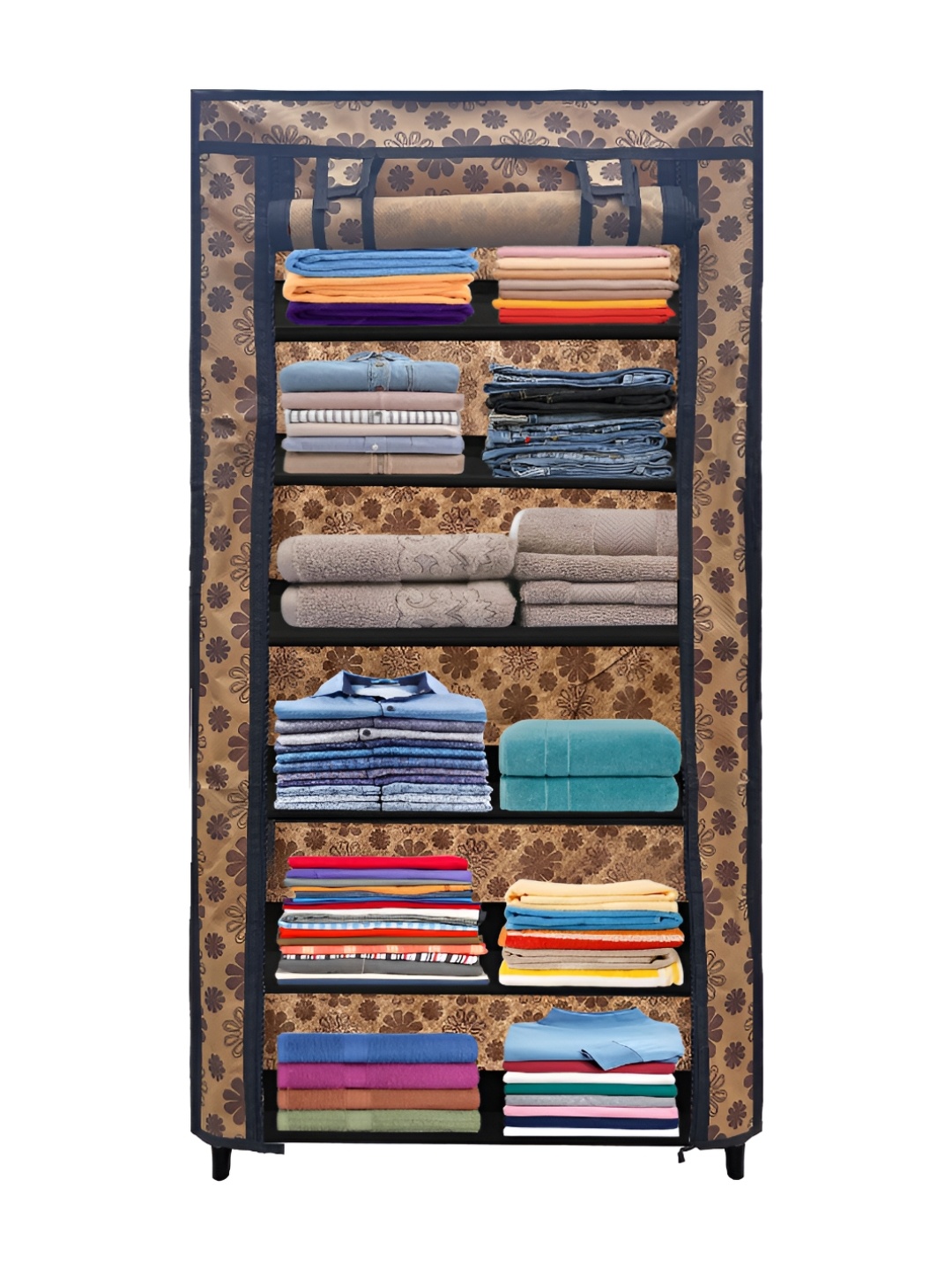 

Rmerchants Beige & Brown Printed 6 Tiers Collapsible Wardrobe