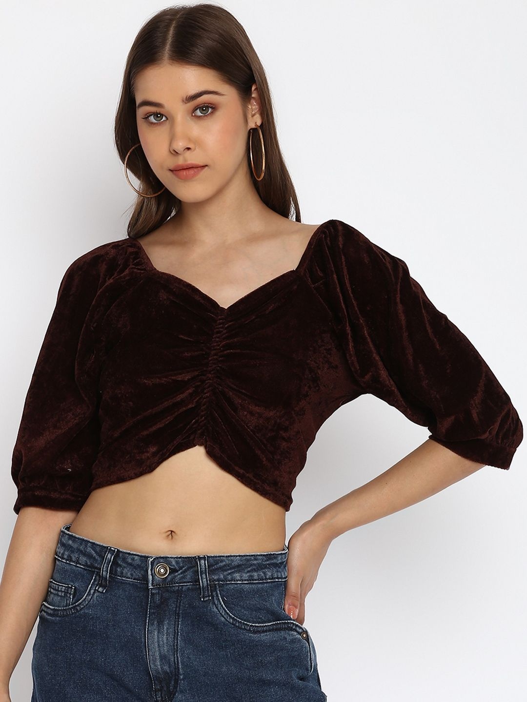 

DressBerry Women Solid Sweetheart Neck Top, Coffee brown