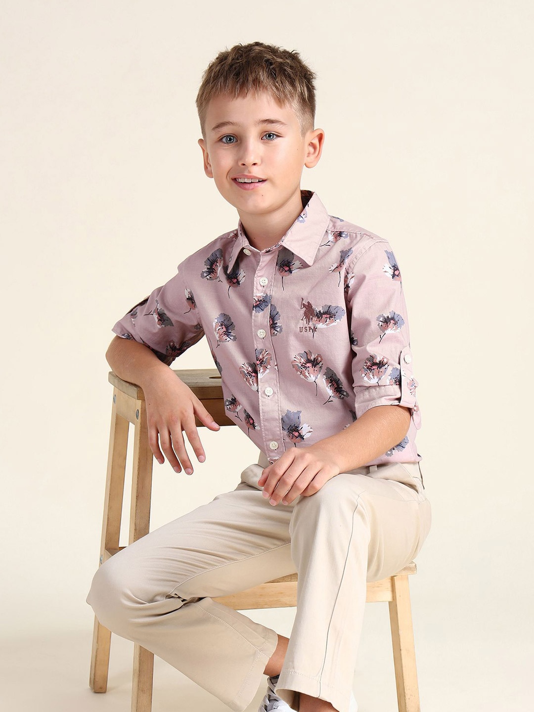 

U.S. Polo Assn. Kids Boys Classic Fit Spread Collar Floral Printed Cotton Casual Shirt, Mauve