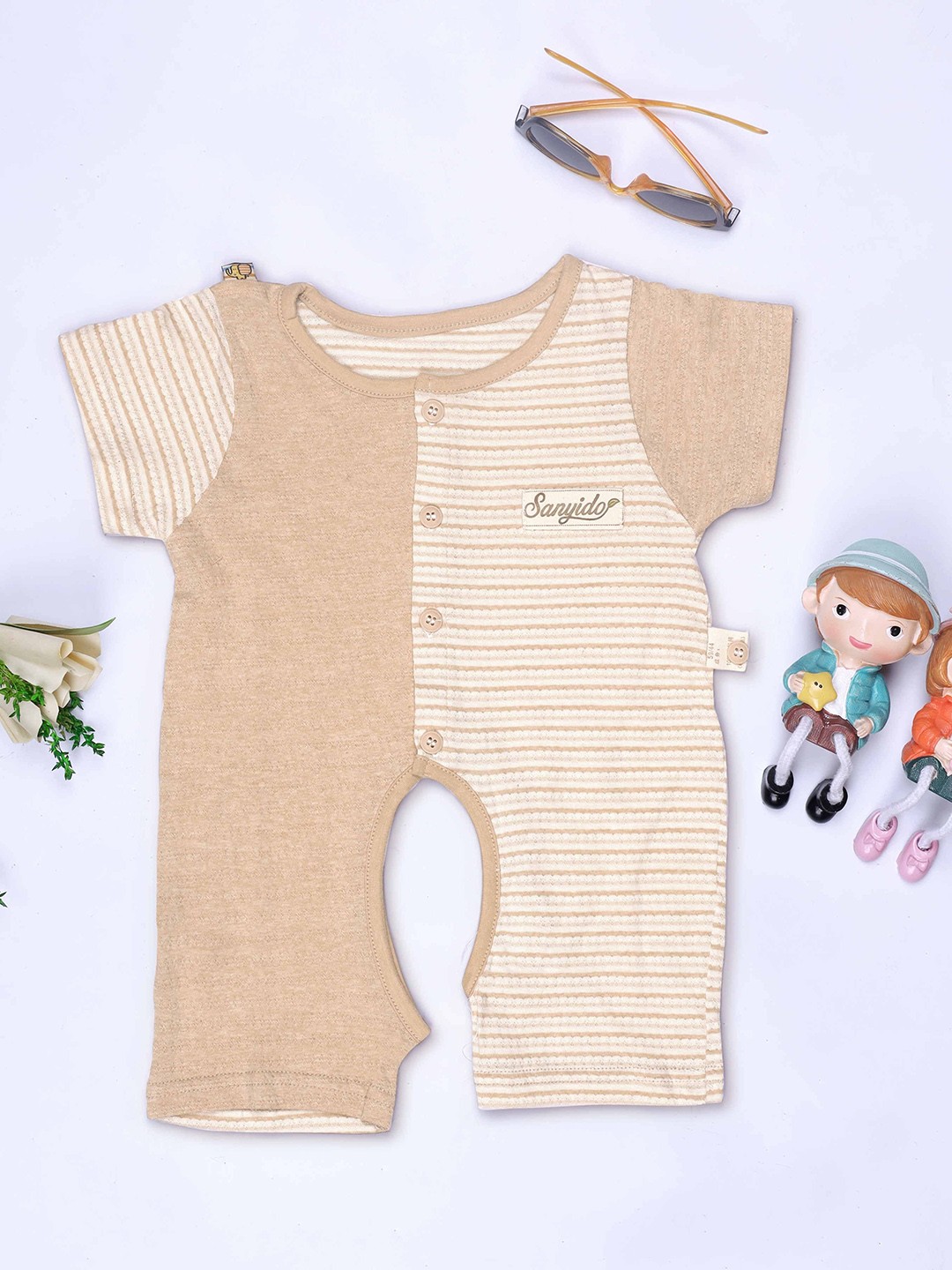 

YK Boys Stripped Pure Cotton Romper, Brown