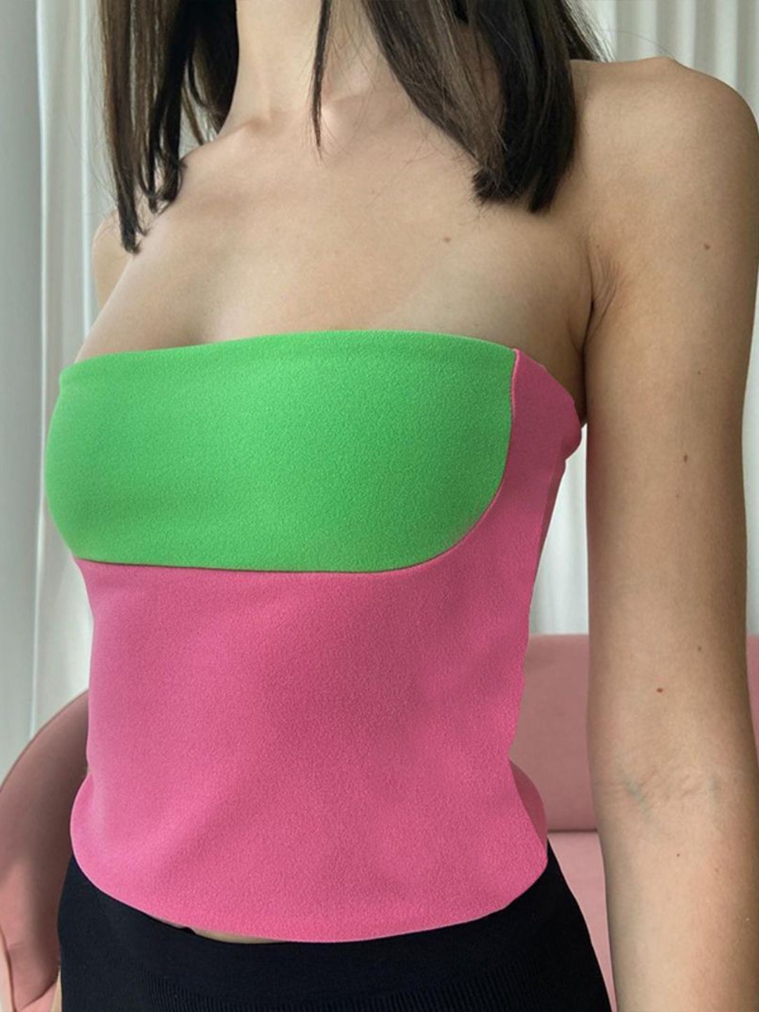 

StyleCast Colourblocked Off-Shoulder Tube Crop Top, Green