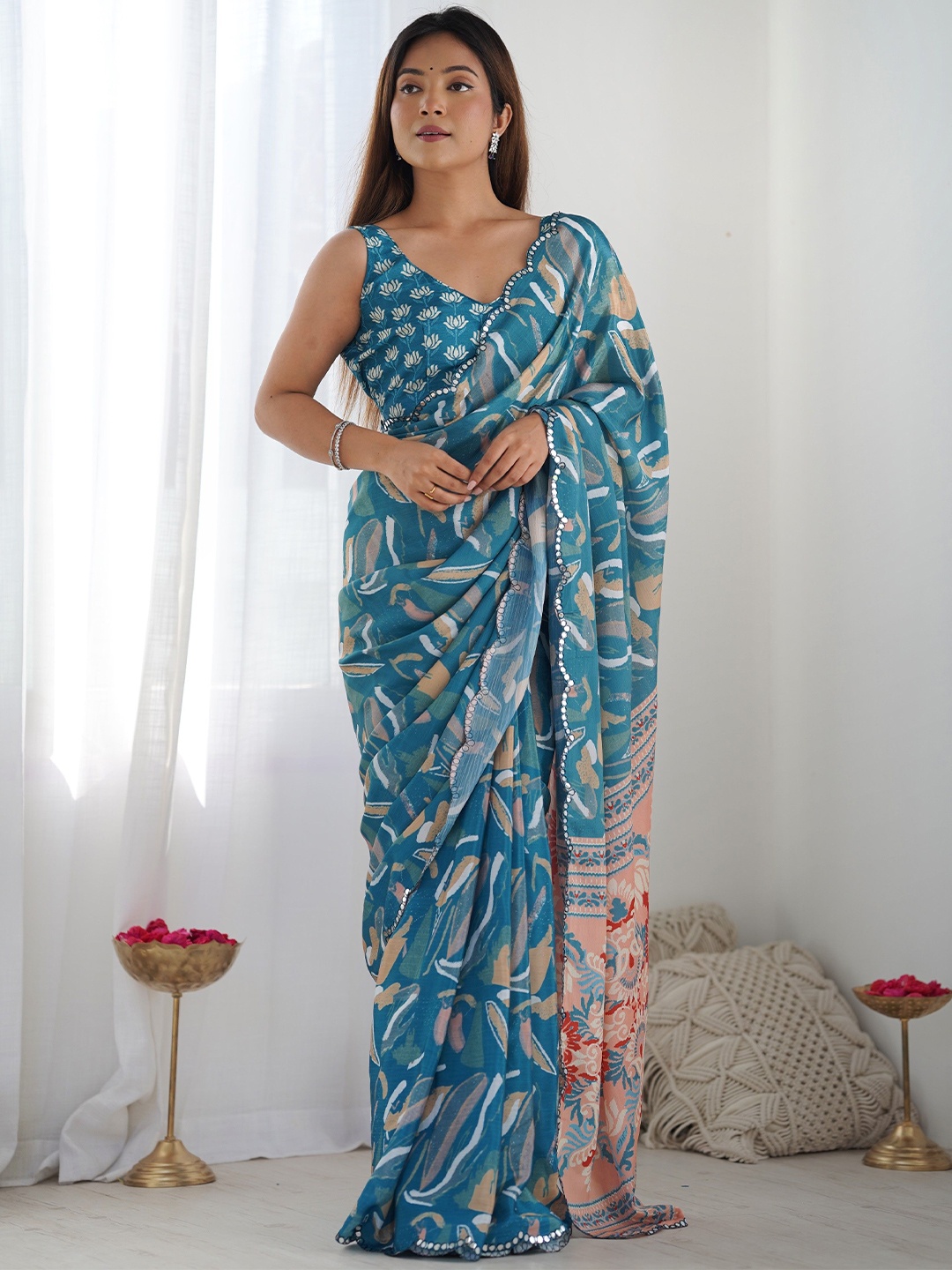 

Moda Rapido Embellished Poly Chiffon Designer Saree, Blue