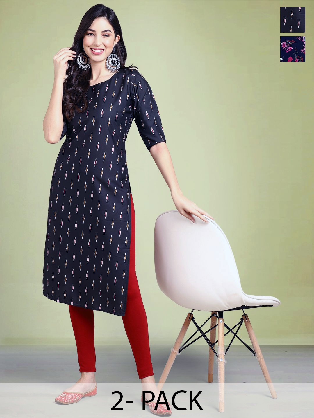 

Moda Rapido Set of 2 Printed Straight Kurtas, Black