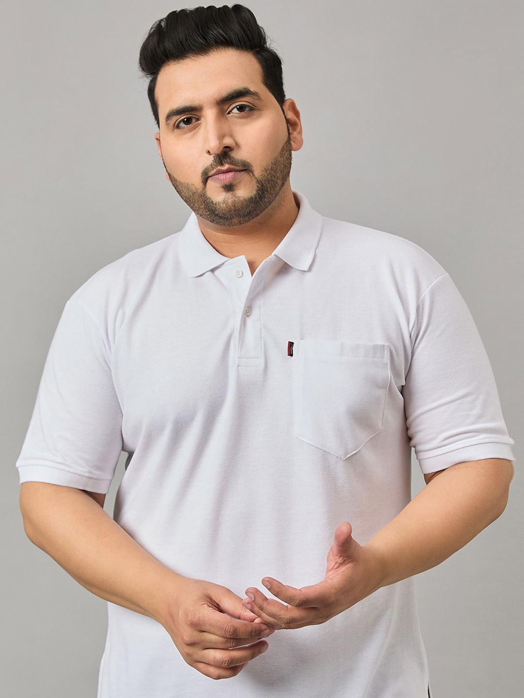 

NYKER Men Plus Size Solid Polo Collar Cotton T-shirt, White