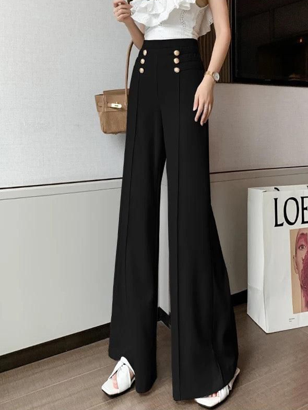 

Alamode By Akanksha Women Black Meraki Wide Leg High Waist Pants